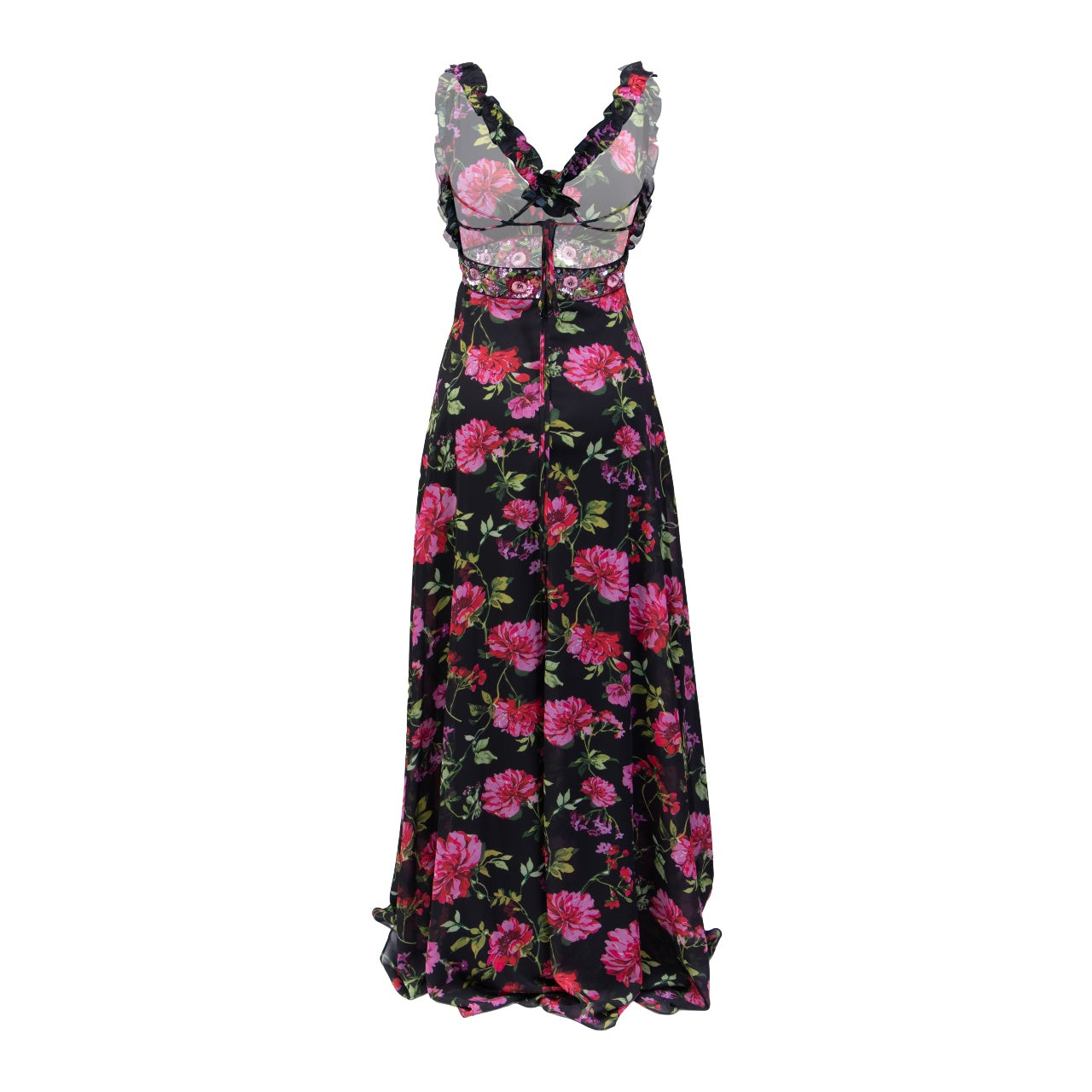 Nelly Chifón Negro con Flores